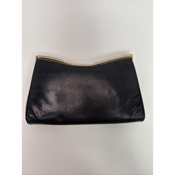 Judith Leiber Black Lizard Snakeskin Leather Rhinestone Clutch Bag Comb Vintage - Picture 3 of 16